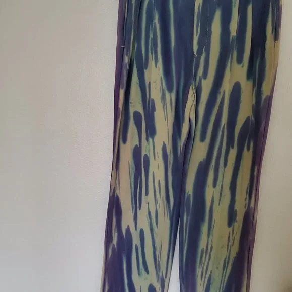 Tommy Bahama Silk navy blue white gray ivory summer dress pants 34 large striped